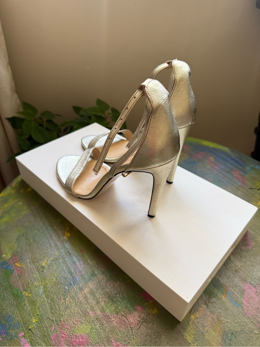 Rainbow Silver Metallic Stiletto Heels with Ankle Strap